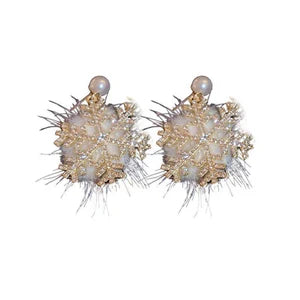 Christmas Snowflake Earrings Women's Full Diamond Pearl Plush Earrings