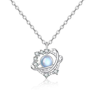 Moonstone Planet Necklace Female Rhinestone Niche Pendant Clavicle Chain